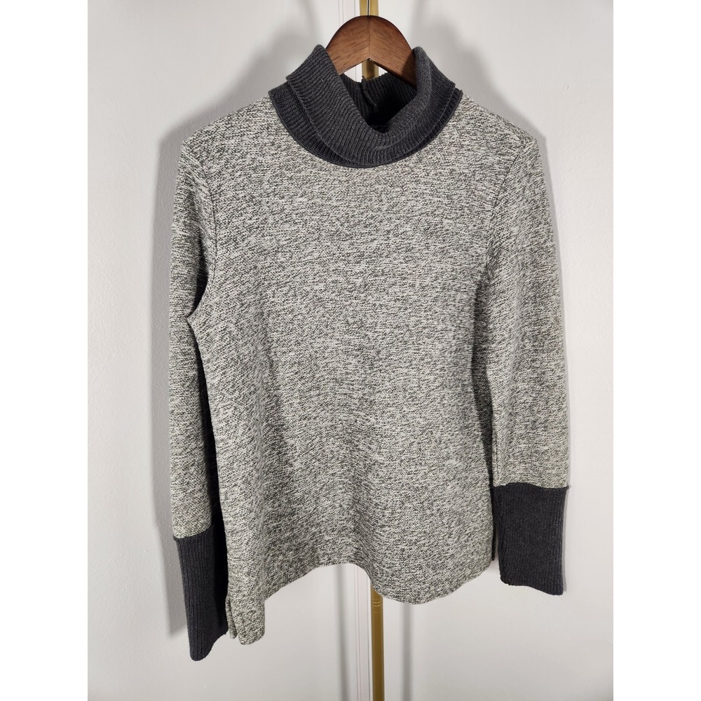 Lands End 2016 Gray Colorblock Marled‎ Turtleneck Sweater Size MP Medium Petite